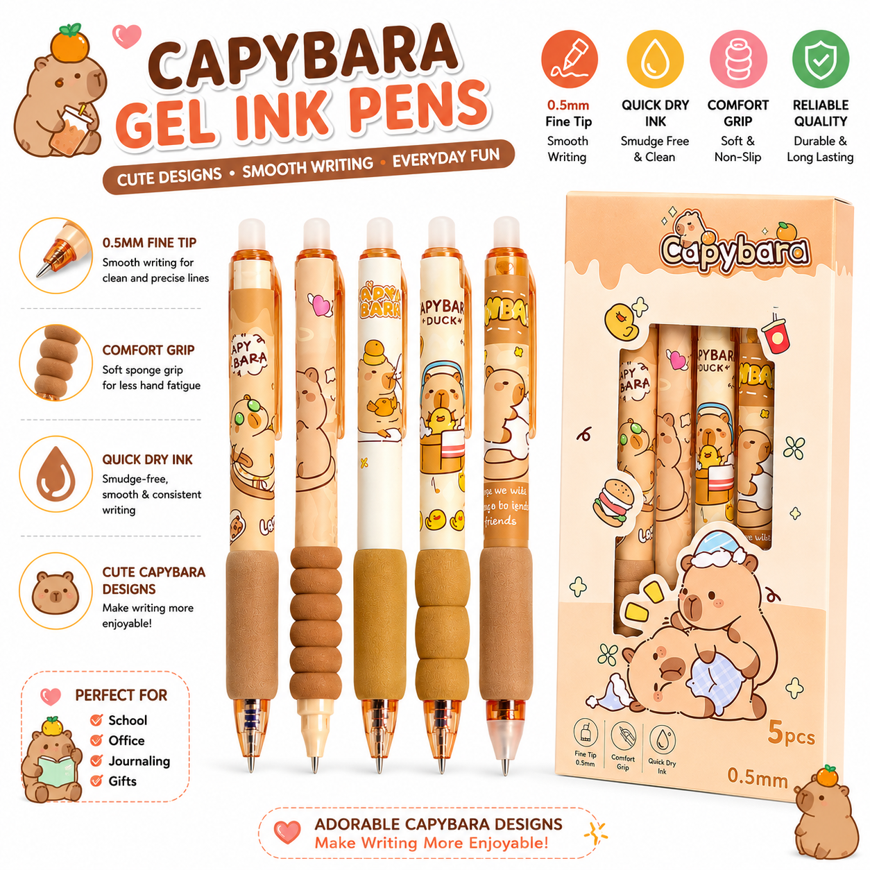 Capybara erasable gel ink pens